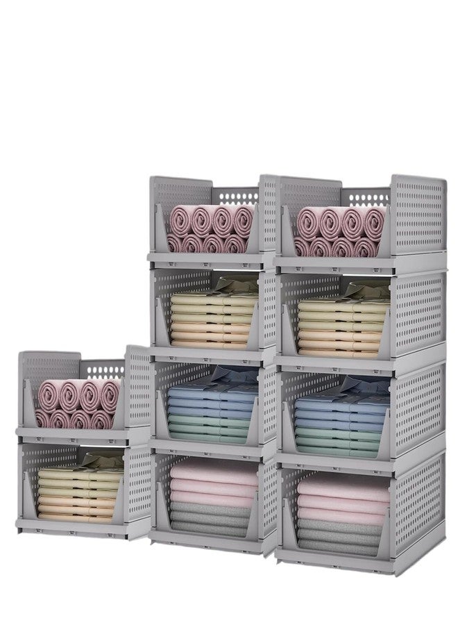 VERAT رفوف تنظيم بلاستيكية قابلة للطي والتكديس من فيرات | أدراج، أرفف تخزين لخزانة الملابس المنزلية (10 قطع) - Image 1